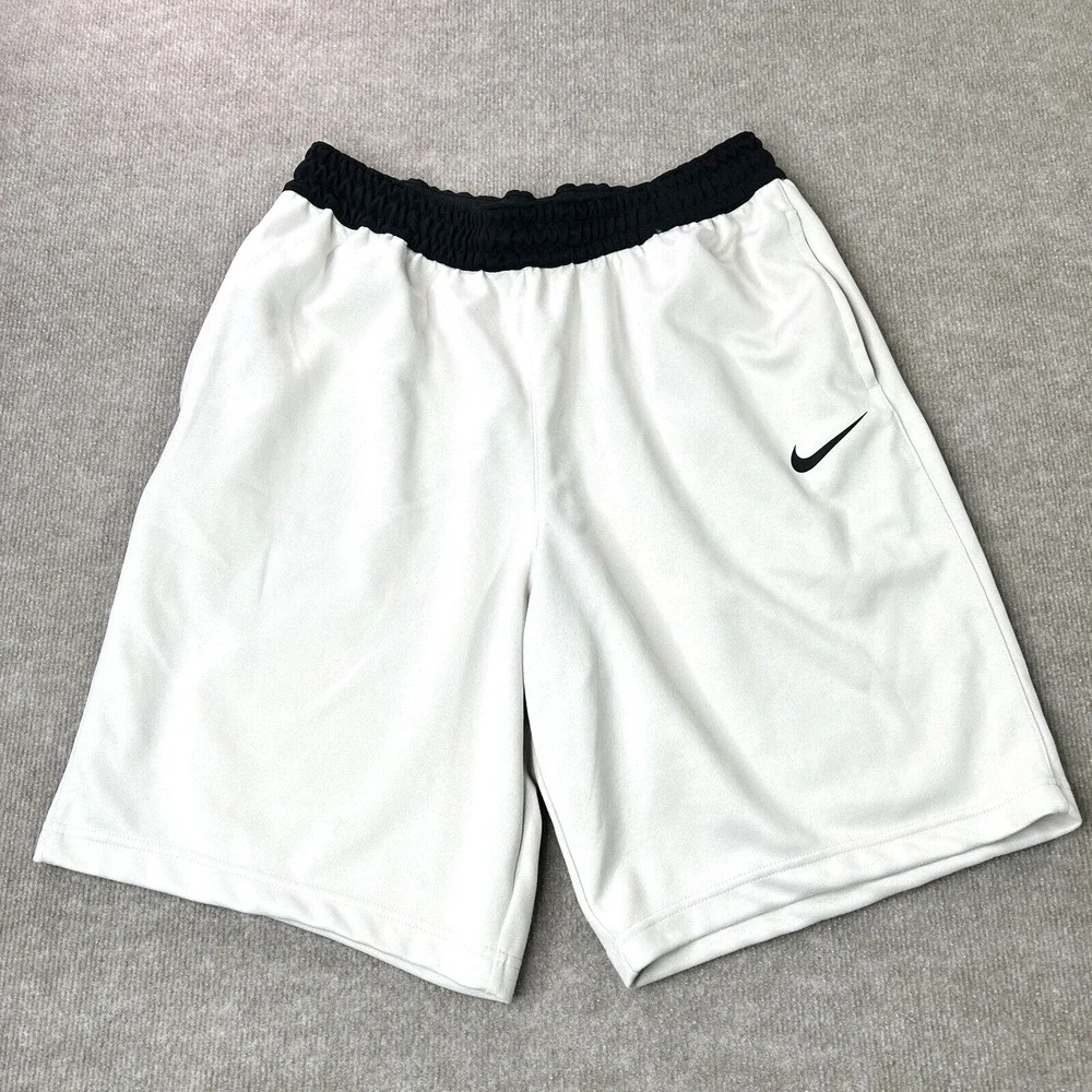 Nike Dri-Fit Men's Athletic White Knit Basketball Shorts Size XL Elastic Waste